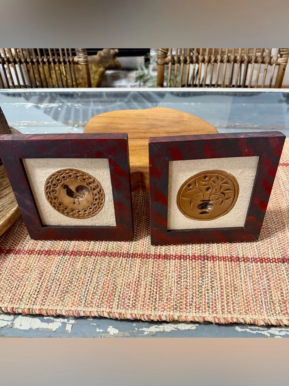 Vintage Hand Crafted, pair of rustic wall art